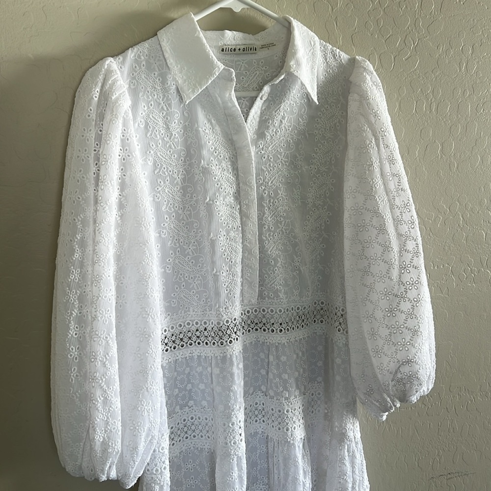Alice + Olivia Blakesley Blouson Sleeve Eyelet Mini Dress - Picture 5 of 9